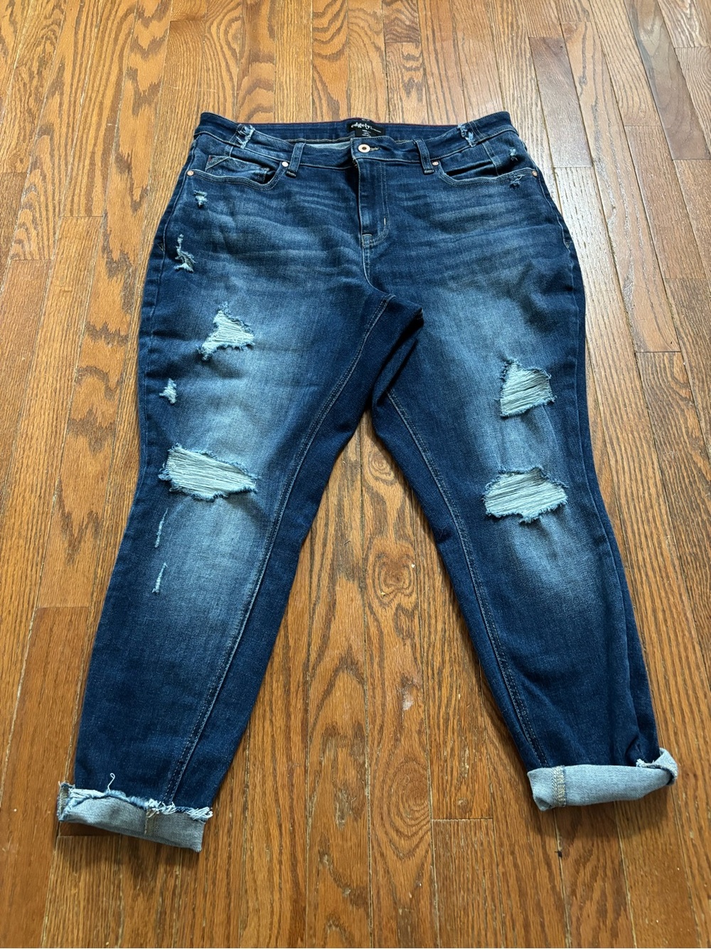 Maurices Dark Blue Distressed Cropped Jeans